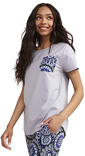Vera Bradley Damen-Pyjama-T-Shirt aus Baumwolle, kurzärmelig, Rundhalsausschnitt (erweiterte Größenauswahl), Ruhiges Medaillon, XXL