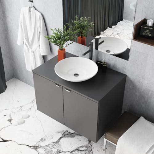 MarinelliGroup Mobile Bagno 80 cm sospeso GRIGIO con lavabo da appoggio bacinella ceramica Rosy Baden Haus