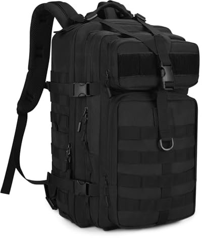 HUNTVP 1000D Taktischer Rucksack, 45 l, Militär, MOLLE-Rucksack, 3-Tage-Assault Pack, Armee-Rucksack, Camping, Wandern, Outdoor-Rucksack, Schwarz, 40L, Für den Außenbereich