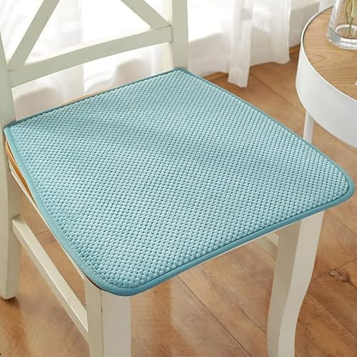 Reine Farbe Stuhlkissen Sitzkissen mit Haltebändern, Cord Sitzauflage für Innen, Anti-Rutsch, Keine Füllung, D Form Dicke 1cm,Blau,40x38cm