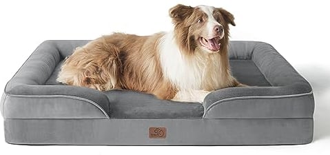BEDSURE orthopädisches Hundebett Ergonomisches Hundesofa - 97x71 cm Hundecouch mit eierförmiger Kistenschaum für große Hunde, waschbar rutschfest Hundebetten, grau