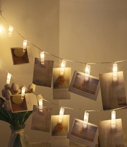 PERMUST Fotowand für Zimmer Deko, LED Fotoclips Lichterkette für Zimmer Deko (3m und 1,5m) mit 30 Klammern Bilder für Wohnzimmer, für Wohnzimmer, Weihnachten, Hochzeiten, Party Bilder Aufhängen