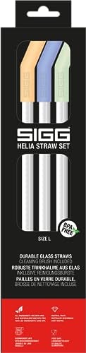 SIGG Helia Glas Trinkhalme Set (3 Stück) Day, wiederverwendbare und spülmaschinenfeste Strohhalme aus Glas, inkl. Reinigungsbürste für Trinkhalme, large