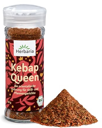 Herbaria Kebap Queen bio 40g Streuer – Kebab Gewürz, Dürüm Gewürz, orientalisches Gewürz - Bio-Gewürz für orientalische Grill- & Pfannengerichte - erlesenen Zutaten - im praktischen Glas-Gewürzstreuer