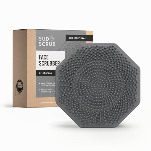 Sud Scrub® Antimicrobial Silicone Face Scrubber, 1 Pack, Gentle Face Exfoliator for Sensitive Skin, Eco Friendly Facial Cleansing Brush for Acne, Exfoliating Face Brush for Men and Women (Charcoal)