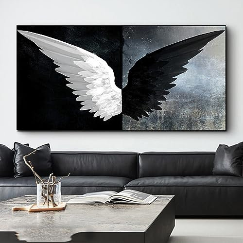 EXQUILEG Moderne Schwarz Weiß Engel Flügel Leinwand Wandkunst Bilder, Boho Wandkunst HD Print Poster auf Bildern Ohne Rahmen (60 * 90cm)