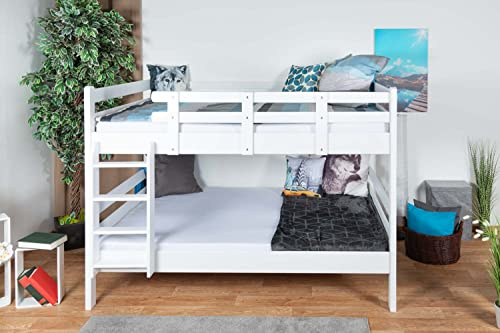 Etagenbett 140 x 200 cm für Erwachsene Easy Premium Line K24/n, Kopf- und Fußteil gerade, Buche Massivholz weiß lackiert, teilbar