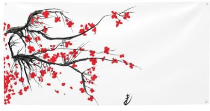 Japanischer Kirschbaum-Druck-Dekorationen, Flagge, Urlaub, Party, Flagge, Banner für Außenwand mit Metallösen, Garten, Hof, Zuhause, Urlaubsdekoration