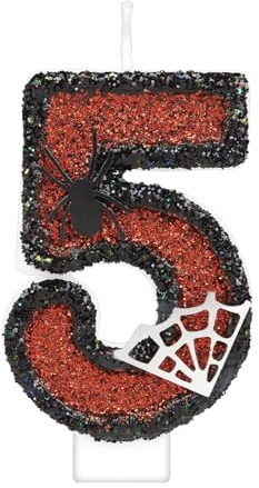 Geburtstagskerzen Zahlen 5, Spider Thema Kerzen Geburtstag, Schwarz Rot Silber Pailletten Personalisierte Kuchendeko, Tortendeko 5 Geburtstag für Kinder Jungen Mädchen Geburtstags Jubiläum