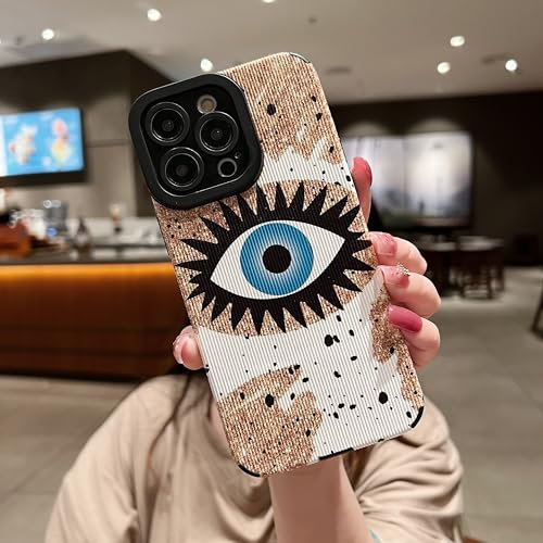 Tewwsdi Cute Evil Eye Phone Case Compatible with iPhone 15 Pro Max Funny Design for Women Slim Fit Aesthetic Faux Leather Protective Cover for Apple iPhone 15 Pro Max-Blue Eye