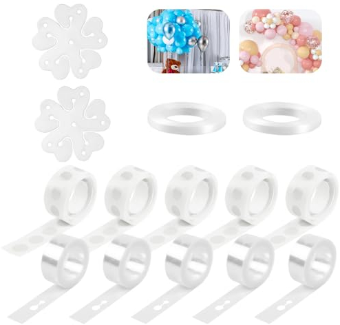 Ainiv 500PCS Puntos de Pegamento de Globos, Kit de Tiras para Arco de Globos, 208.28cm Cinta y Tira de Cinta para Arco de Globos, 165.1cm Cinta de Satén Blanca, Puntos de Pegamento Cinta Adhesiva