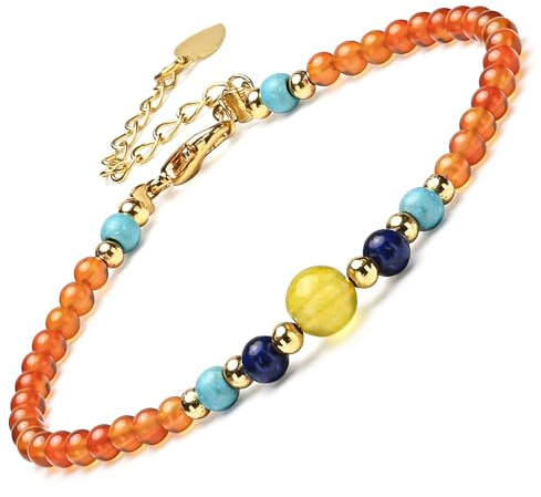 Apocalyptic-K Damen-Armband mit natürlichen Edelsteinen, 925er-Sterlingsilber, 4mm, 6.7-9.3 IN |Turmalin, Obsidian, Kristall， Handgewebt (Roter Achat &Cyan Kristall ，4MM)