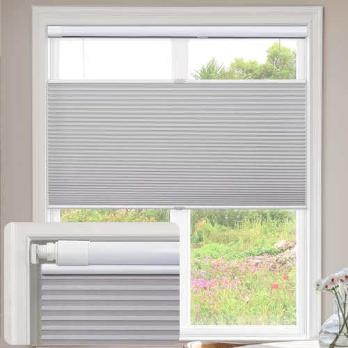 UrMoon Cellular Pleated Blinds for Window, No Tool No Drill Shades Top-down Bottom-up Blind Blackout Cordless Honeycomb Shade for Home Office (Blackout - Gray, 83cm W x 163cm H)