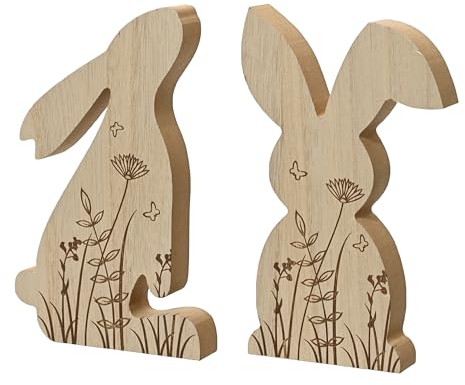 Deko Aufsteller Osterhase Holz 22cm - groß & bruchfest - Dekohase für Ostern Frühling - Osterdeko Osterschmuck Frühingsdeko Tischdeko Dekofiguren - Natur Braun