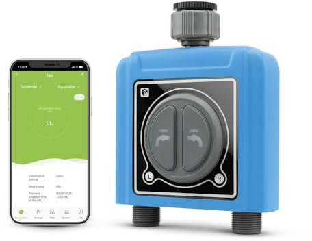 Garza Smart - Programador de riego 2 Zonas automático WiFi con Enchufe Hub Inteligente Adicional, Controlador de ciclos de riego para Exterior, WiFi 2.4 GHz, Control Remoto por App.