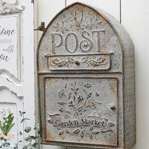 BIG FORTUNE Wall Mount Mailbox for House Outside Vintage Metal Door Mailbox Antique Style Nostalgic Charm Home Decor Garden Vintage English Cottage Decor Gray