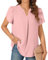 TAOHUADAO Women's Tops Summer Casual Blouse V Neck Petal Short Sleeve T-Shirts Dressy Chiffon Tunic for Leggings, Pink L