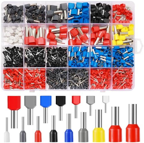 CoKeeSun 900 Pezzi Puntalini Doppi 0.5-16mm², Puntalini Elettrici a Crimpare Set, Puntalini Singoli e Doppi, Terminali a Capicorda Doppi Entrata, Terminali Elettrici, Crimpare Per Cavi Elettrici