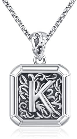 REDSUN Buchstabe Kette 925 Sterling Silber Buchstabe K Halskette Retro Oxidation Stil Anhänger Initiale Halskette Amulett Schmuck für Männer Freund Bruder Frauen
