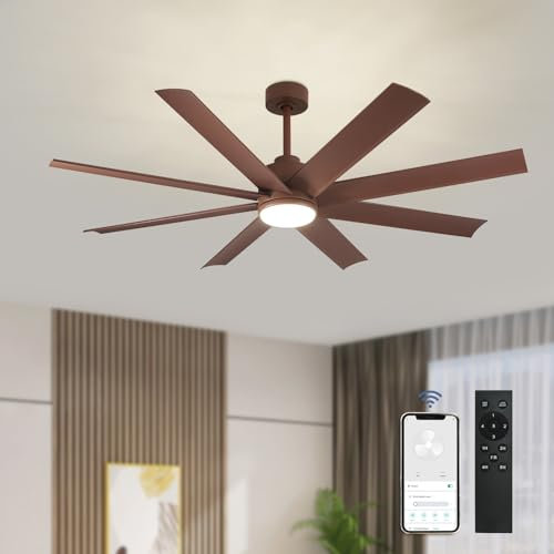 Depuley Groß Deckenventilator mit Beleuchtung für Außen: 153CM Lampe mit Ventilator für Garten Terrasse - Leise Deckenventilator mit Licht und APP für Wohnzimmer Restaurant Büro, Braun