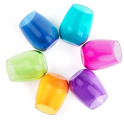 Juego de 6 copas de vino acrílicas de colores, copas de vino de plástico sin BPA, copas de vino acrílicas sin tallo, Tritan, aptas para lavavajillas, copas de vino irrompibles para exteriores, copas