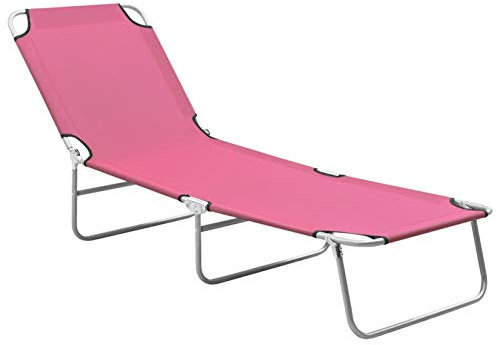 Homgoday Lettino Prendisole Pieghevole in Acciaio e Tessuto Rosa, Lettini Prendisole, Mobili Lettini da Giardino, Lettino da Piscina, Lettino Prendisole da Giardino