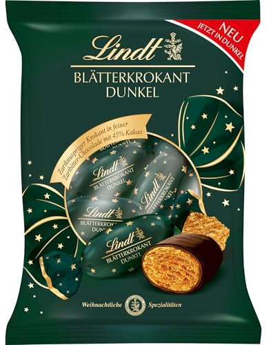 Lindt Dunkle Schokolade Blätterkrokant | 90 g | Zartknuspriger Krokant in Gianjula Haselnuss Milchschokolade| Schokoladen-Geschenk zu Weihnachten | Weihnachtsschokolade