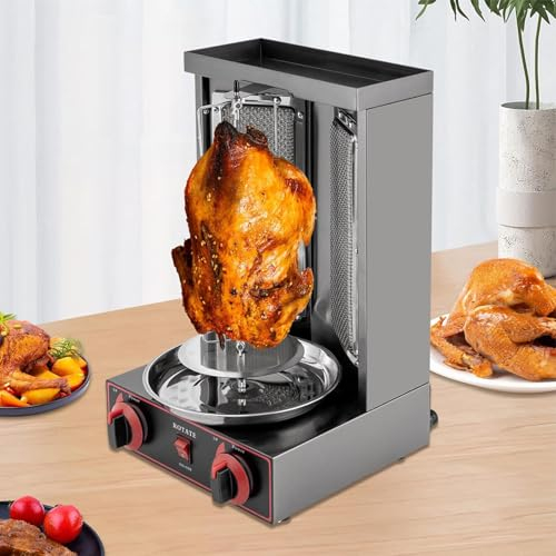 Eastnmythet Máquina de Parrilla de Gas, máquina de Doner Kebab con 2 quemadores, máquina de Asar Carne para Uso Comercial y doméstico, asador de Pollo Vertical