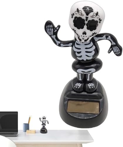 Misaakoeq Totenkopf-Wackelköpfe für das Armaturenbrett im Auto, Skelett-Armaturenbrett-Wackel,Solar Power Figur Gruseliges Skelett | Halloween-Wackelfiguren mit schüttelndem Kopf für Süßes oder