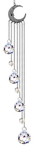 HDCRYSTALGIFTS Attrape-soleil en cristal transparent à suspendre pour fenêtre, demi-lune, attrape-soleil, décoration arc-en-ciel, perles de cristal, pendentif prismes