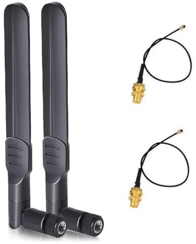 KHIYQILO WiFi Antena RP-SMA Macho 8dBi 2.4GHz 5GHz 5.8GHz Juego de 2 Antenas de Doble Banda Cable Coaxial a Hembra RP-SMA 25cm para Cámara IP M.2 NGFF Router WiFi