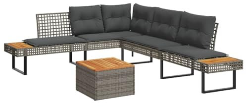 vidaXL Garten Sofa Garnitur 2-TLG., Gartenmöbel Set mit Kissen, Sitzgruppe für Garten Terrasse, Lounge Sitzgarnitur, Grau Poly Rattan Akazie