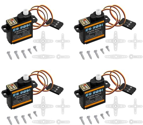 Hawk’S Work 4 Pièces Servo 4.8G, Micro Servo Digital pour Bras de Robot Avion RC Hélicoptère Voiture Bateau, Moteur sans Noyau Mini Servo pour STEM & Raspberry Pi Projet (Emax ES 9051 II)