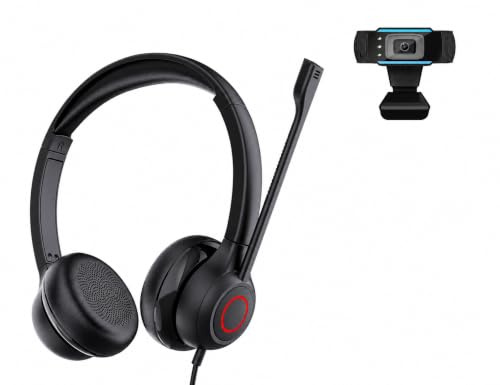 TruVoice Voicepro 80 Premium Headset und Webcam-Bundle (inklusive Doppel-Ohr-USB-Headset und 1080P-Webcam) All-in-One-Kombination
