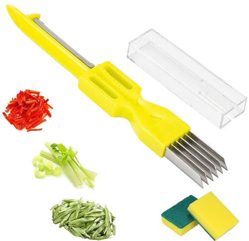 2024 Best 2 in 1 Shred Silk The Knife, Multifunctional Kitchen Gadgets Stainless Steel Chopped Green Onion Knife, Household Kitchen Vegetable Slice Cutter, Shred Gadget for Chopping, Cutting (1pcs)