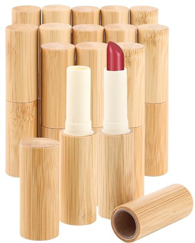 SHUESS 15 Stück Leer Lippenstift Lippenstifthülsen mit Bambusschale, 5ml Nachfüllbar Leer Lippenbalsam Hülsen DIY Lippen Balm Tubes Container Hausgemachte Lippenbalsams