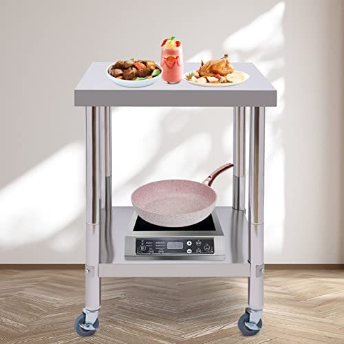 AOAPUMM 60x60cm Edelstahl Arbeitstisch mit Rollen Catering Arbeitstisch Lebensmittelzubereitung Tisch für Küche Bar Restaurant