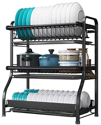 Escurridor de platos de acero inoxidable 304 con soporte para cuchillos y organizador de utensilios, gran capacidad, 3 niveles, escurridor de platos para cocina, organización de almacenamiento, ahorro