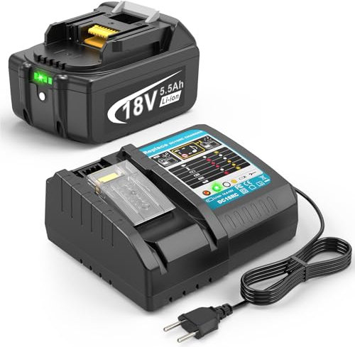 Batteria e caricatore da 18 V per Makita LXT, ASUNCELL 5,5 Ah DC18RC, compatibile con batterie agli ioni di litio da 14,4 V-18 V, BL1830 BL1850 BL1430 (spina UE)