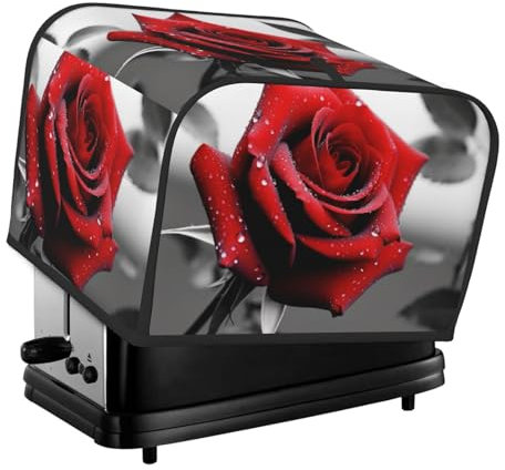 Black And White Red Rose 4 Slice Toaster Covers Quilted Bread Maker Cover Small Appliance Cover With Handle Toasters Dust Cover For Home Table Kitchen Decor