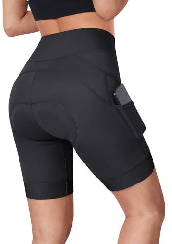 BERGRISAR Fahrradhose Damen Gepolstert Radlerhose Radhose mit 4D Sitzpolster Atmungsaktiv Elastische Schwarz S