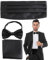 BARRU 3 pcs Set Kummerbund Herren Halloween Verstellbarer Kummerbund für Smoking Frack Anzug Hemd, Mit Fliege und Einstecktuch, schwarz