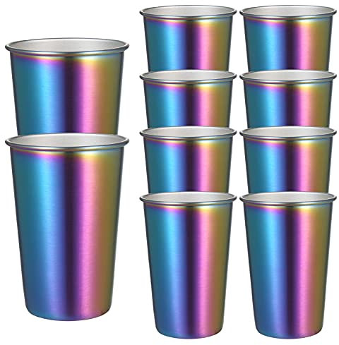 Paquete de 10 tazas de acero inoxidable de 500 ml, para fiestas, café, vasos de metal de colores, vasos de boca ancha, taza para frío y calor, irrompible para uso en interiores