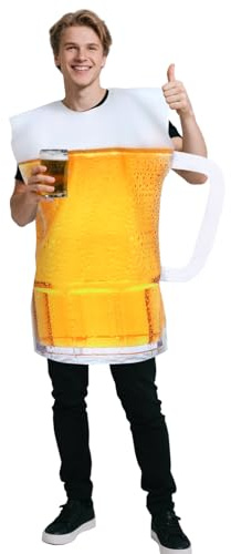 Mepase Oktoberfest Beer Mug Costume for Adult Men Halloween Alcohol Beer Glass Outfits for German October Bier Party Cosplay(Mug Style)