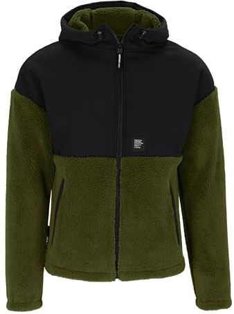 Spitzbub Herren Sherpa Fleece Hybridjacke Grün-Schwarz – Warm & Atmungsaktiv – Verstellbare Kapuze, Saum & Bündchen – Outdoor Jacke