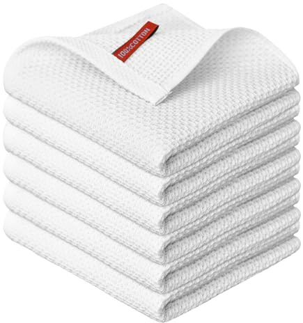 Artoid Mode Waffel Weiß 100% Baumwolle Weiche Küchentücher Geschirrtücher, 6er Set 30x30 cm Waschbar Saugfähig Spüllappen Reinigung Küchen