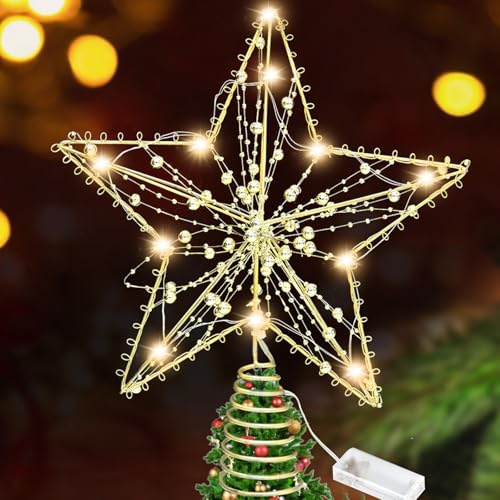 Puntale Albero di Natale, 30CM Stella Albero di Natale, Stella Luminosa con Luci LED, Oro puntale LED albero di natale, Tree Topper Christmas per Decorazioni di Natalizi Festive e Casa