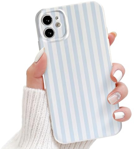 NITITOP for iPhone 12 Case Cute Striped Design, Blue | for Women Girls, Aesthetic Vertical Stripe Line Pattern, Soft TPU Shockproof Cover, Full Camera Protection