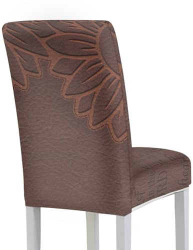 Stuhlhussen 4Er Set Leder Dunkelbraun Hussen für Stühle mit Hoher Lehne,Stuhlbezug für Esszimmerstühle,Stuhlhusse Stretch,Stuhlhussen Schwingstuhl Waschbar