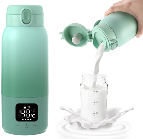 Chauffe Biberon Nomade Sans Fil, Chauffer Rapidement le Lait Maternel et Eau, Batterie Longue Durée, Grande Capacité de 500ml, Chauffe Biberon Portable pour la Maison/Camping/Voyages/Voiture